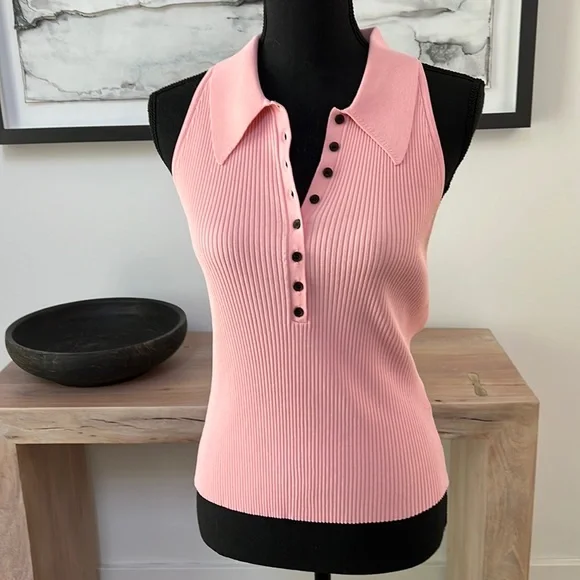 Asher Rib Knit Polo Tank Top XL, NWOT
